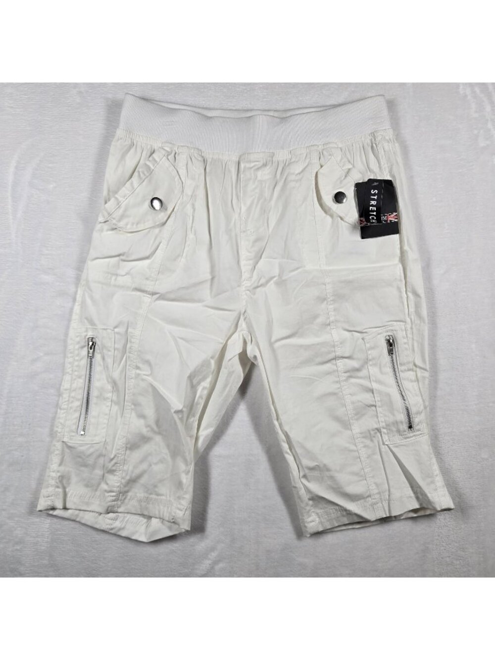 NWT Helium London Women's White Stretch Shorts Cotton Blend Size Large